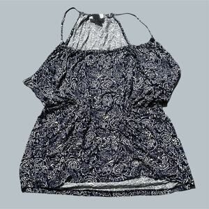 old navy medium Women’s Patterned navy Blue Tank Top strap scrunched neck white